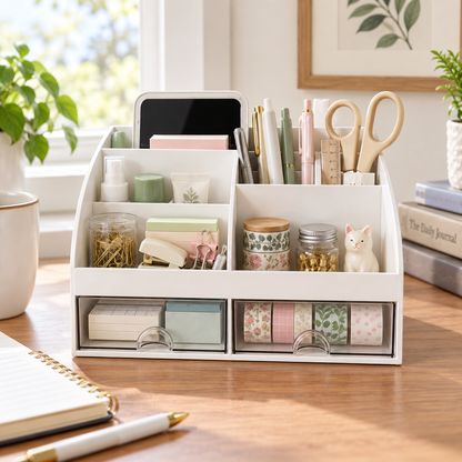 Desk Organizer With 6 Compartments And 2 Drawers