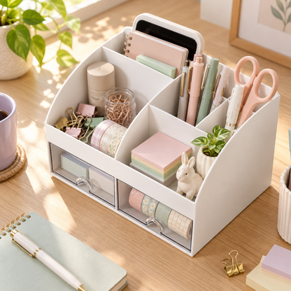 Desk Organizer With 6 Compartments And 2 Drawers